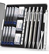WUO 0.7mm Metal Mechanical Pencil Set, 4-Pack with Eraser Pen and Case | 480 HB Lead Refills, 3 E...
