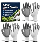 Work Gloves, Nitrile-Coated Grip for Yard Work & Moving, 3 Pairs, Large | Micro-Foam Coating, Bre...