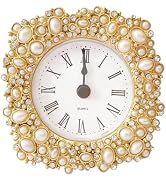 Pasiir Vintage Mini Analog Table Clock, Silent Small Table Clock with Faux Pearls, Metal Body and...