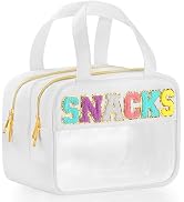 TESAFNG Chenille Letter Travel Makeup Bag, Preppy Patch Nylon Clear Cosmetic Tote with Handle and...