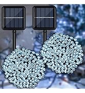 YAOZHOU Solar Christmas String Lights Outdoor Waterproof, 2Pack Total 144FT 400LED Cool White Fai...