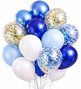 Blue & Gold Balloon Set, 60 Pack 12 Inch– Light Blue, Dark Blue, White, Chrome Blue and Confetti ...