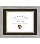 11x14 Diploma Frame Grey Gold Trim Fit 8.5x11 with Black W Gold Double Mat | 1 Pack,11x14 Certifi...