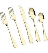 VIVANI 40-Piece Champagne Gold Silverware Set, Stainless Steel Flatware Sets, Kitchen Utensils Se...