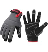 DULFINE Flex Grip Mechanic Work Gloves for Men,Black and Red Utility Safety Working Gloves Touch ...