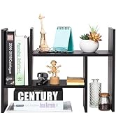 VERGOODR Desktop Organizer Office Storage Rack Adjustable Natural Wood Display Book Shelf Stand R...
