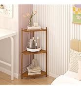 Corner Shelf Stand - 3 Tier Walnut Bamboo Small Corner Bookshelf for Office Kitchen Bedroom Plant...