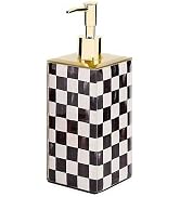 MACKENZIE-CHILDS Glass Soap Pump, Liquid Soap Dispenser, Black-and-White Courtly Check