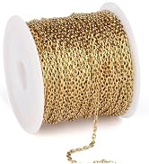33 Feet Gold Rolo Cable Chain Bulk, 1.5mm 18K Gold PVD Plated 304 Stainless Steel Diamond-Cut Ova...