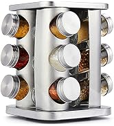 TINMIX Rotating Spice Rack Organizer with 12 Jars - Revolving Standing Seasoning Tower with 12 Gl...