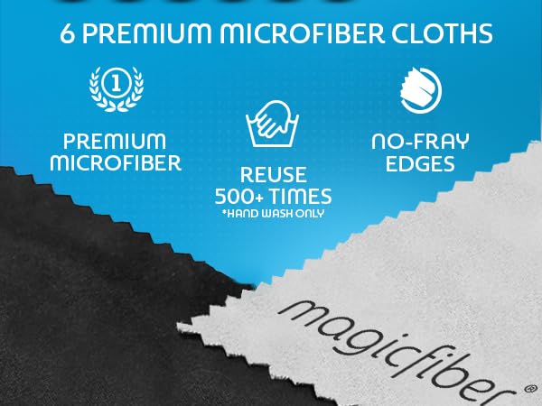 Premium Microfiber Cloths. Reuse 500 times. Non-Fray Edges