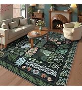 Zealude Floral Black 8x10 Area Rug for Bedroom, Non Slip Washable Living Room Dining Room Rugs fo...