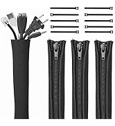 JOTO (4 Pack) Cable Management Sleeve with 10 Pieces Cable Tie, 20 inch Cord Organizer System wit...
