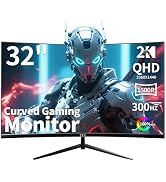 ZZA 32 Inch Curved Gaming Monitor, QHD 2560x1440, Ultra 300Hz & 240Hz Refresh Rate, Computer Moni...