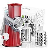 Nexsujo Cheese Grater Hand Crank, Rotary Cheese Shredder with 3 Interchangeable Blades for Coarse...