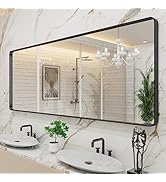 LOAAO 84x32 Inch Black Metal Framed Bathroom Mirror for Wall, Matte Black Bathroom Vanity Mirror ...