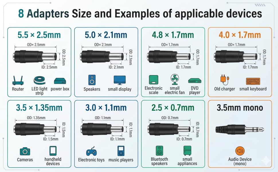 8pcs adapter tips for various devices