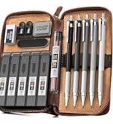 Nicpro 17PCS Metal 2mm Mechanical Pencil Set in Leather Case, 5 PCS 2.0 mm Lead Pencil Holders (4...
