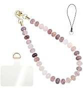 Handmade Natural Purple Gradient Gemstone Crystal Beaded Charm Cell Phone Camera Lanyard, Hands-F...