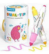 JUPITEARTH Washable Dual Tip Markers for Kids, Broad & Round Tips, Easy-Grip Design for Little Ha...