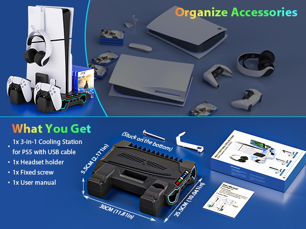 playstion 5 cooling stand with cooling fan and controller docking station