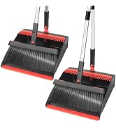 PHYEX 2-Pack Broom and Dustpan Combo Set, with 48" Adjustable Long Stainless Handles, Stand Up Du...