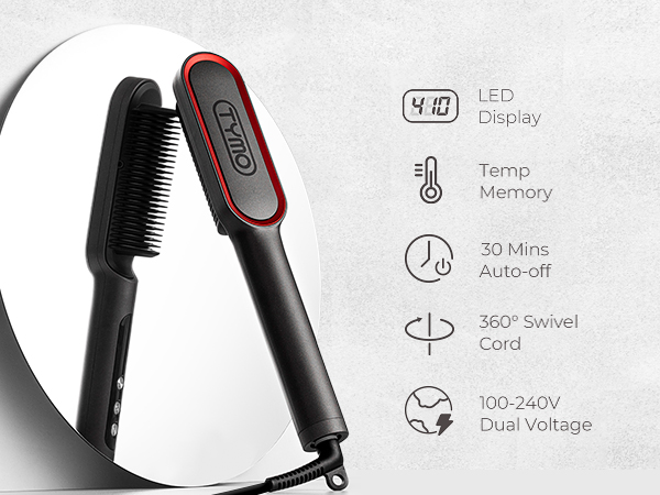 LED display temp memory 30min auto-off 360° swivel cord dual voltage for home and travel hairstyling