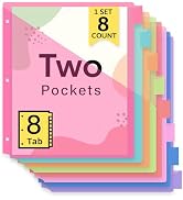Taja 8 Count Dividers for 3 Ring Binder with Two Pockets, 8 Tabs Set, Plastic Binder Index Divide...