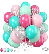 50pcs Christmas Balloons, Green Pink Balloons, Preal Hot Pink Macaron Teal Blue Balloon, Snowflak...