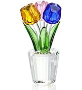Colorful Crystal Tulip Flowers Figurine Collectible,Glass Flower Bouquet Paperweight,Gift for Ann...