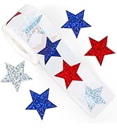 Whaline Patriotic Star Stickers Roll Glitter Star Waterproof Decals 4th of July Sparkly Self-Adhe...