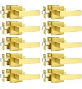 Probrico 10 Pack Square Gold Passage Door Handle Heavy Duty Keyless Door Lever Lock for Hallway C...
