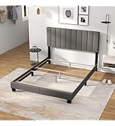 Giantex Queen Size Platform Bed Frame, Box Spring Needed, Modern Upholstered Mattress Foundation ...