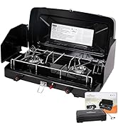 FineFlame Camping Stove, 2 Burners Propane Portable Camp Stove with Regulator, Push-Button Instan...