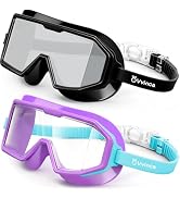Vvinca 2 Pack Kids Swim Goggles Ages 3-15, Ultra Wide Panoramic View Anti Fog Swim Goggles for Po...