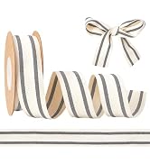 HOBBIESAY 10 Yards Striped Ribbons 1 inch(25mm) Black White Stripe Ribbons Natural Cotton Ribbon ...
