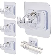 No Drill Curtain Rod Brackets 4 Pcs Curtain Rod Holder Self-Adhesive Curtain Rod Mount Adjustable...