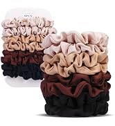 Ultra-Petite Satin Scrunchies for Women – 8PCS Neutral No Damage Hair Ties (Black, Blonde, Dark B...