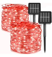 kemooie 2 Packs Solar Fairy Lights, 100 LED 33FT 8 Twinkle Modes Solar Red Valentines Day Lights,...