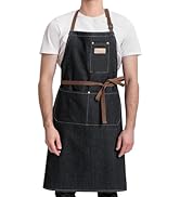 ROTANET Denim Work Apron with 3 Pockets Jean Shop Aprons for Chef Hairstylist Kitchen Woodworking...