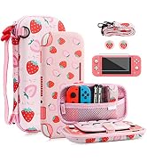 FANPL Case for Nintendo Switch Lite, Cute Pink Strawberry Carrying Case Bundle for Switch Lite Ac...