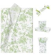Larcenciel Elegant Floral Tissue Paper for Gift Bags, Sage Green Flower Gift Wrapping Tissue Pape...