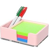 Kucle Sticky Note Holder with Pen Slot, Pink Acrylic Notepad Holder 3x3 in Self-Stick Note Dispen...