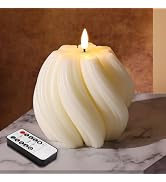 Girimax Cream White Swirl Flameless Candles with Remote, Aesthetic Twirl LED Pillar Candle Housew...