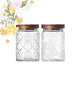 Vintage Glass Jars with Wood Lids - Airtight Canisters Sets for Kitchen Countertop and Bathroom, ...