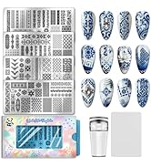 PH PandaHall 4pcs Chinese Style Patterns Nail Stamp Plate Retro Long Strip Nail Art Template Flor...