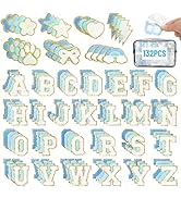 NICEVINYL Self Adhesive Chenille Patches:132PCS Blue Pre-Sort Varsity Letter Patch for DIY Bags B...