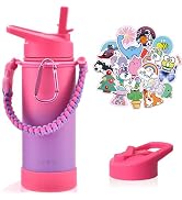 Mininoo Insulated Kids Water Bottle, 16oz Stainless Steel Water Bottle Kids with Paracord Handle ...