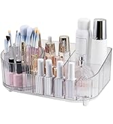 DASITON Large Capacity Makeup Organizer with 360° Rotating Makeup Brush Holder, Multi-Compartment...