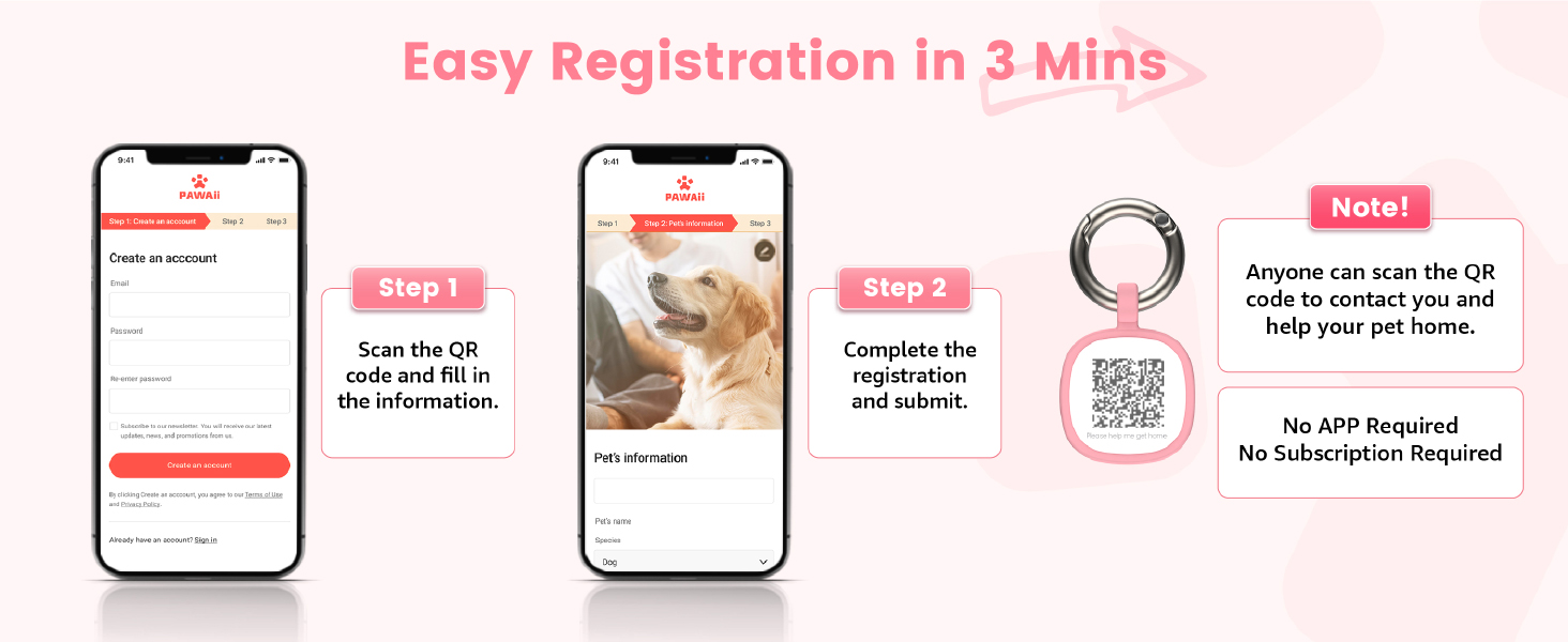 Pawaii QR Pet ID Tag, Silent Silicone Dog ID Tag, Modifiable Pet Online Profile
